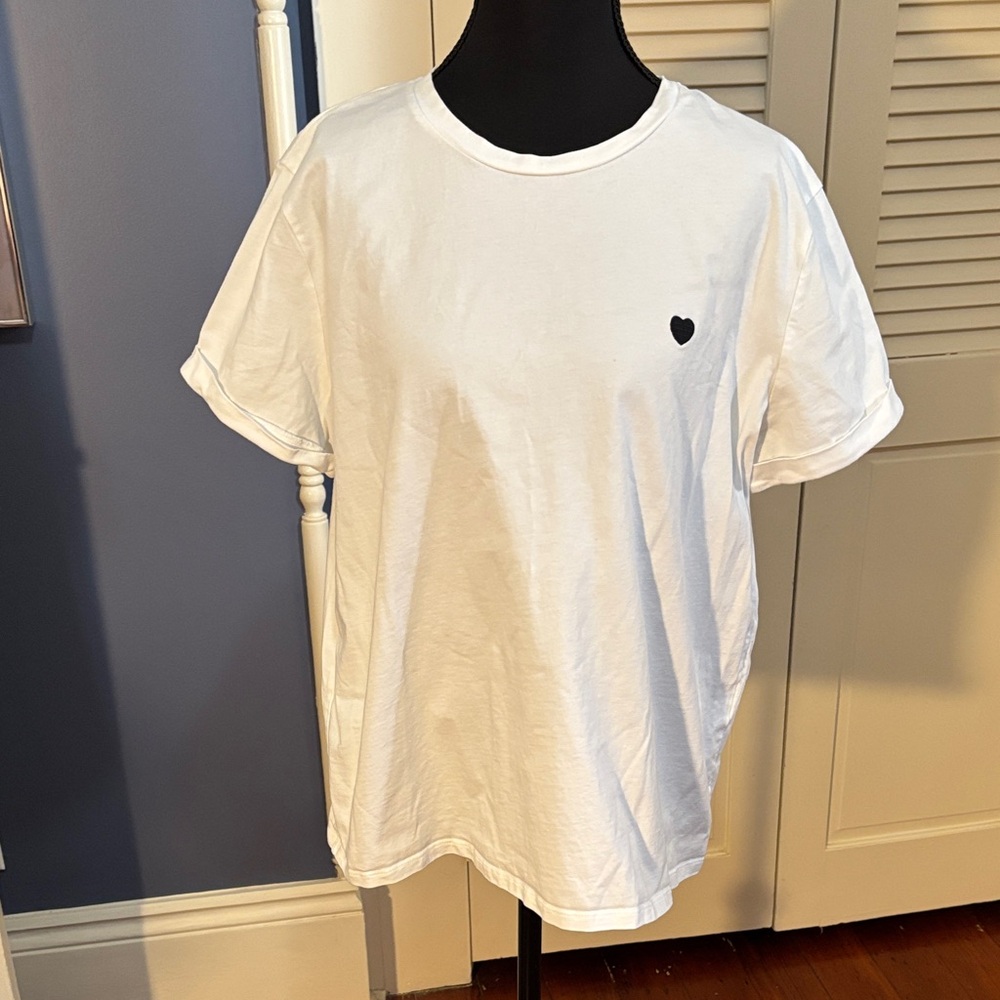 White Short Sleeve Tee with Small Black Heart